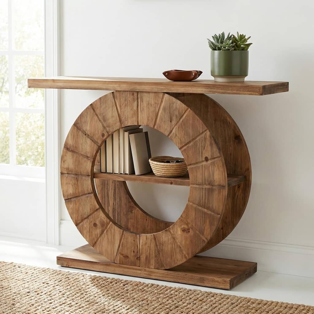 Solid Wood Console Table with Storage, Sofa Table with 3-Tier Shelves for Living Room, Hallway, Foyer