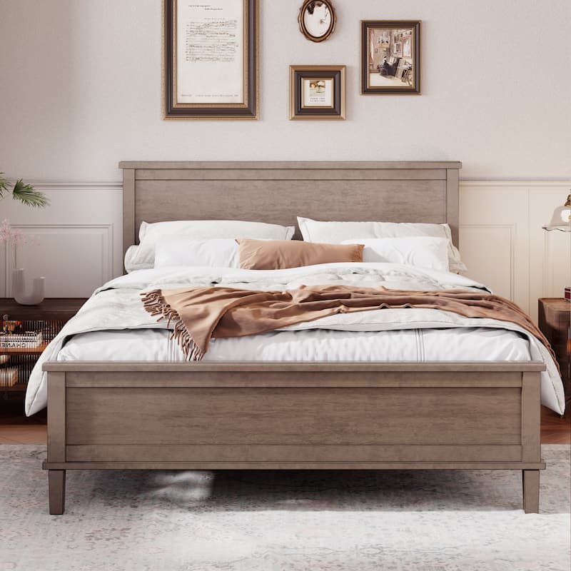 Classic Platform Bed Wood Slat Support Bed Headboard, Underbed Storage - Brown - Queen