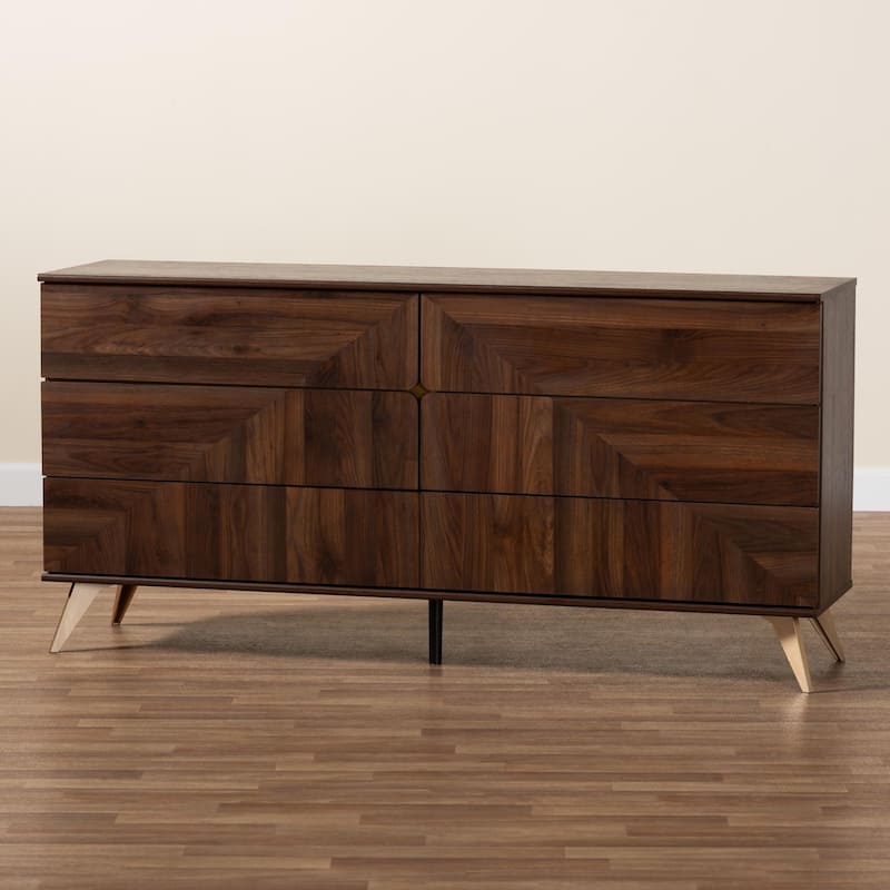 Graceland Mid-Century Modern Transitional Walnut Brown Finished Wood 6-Drawer Dresser