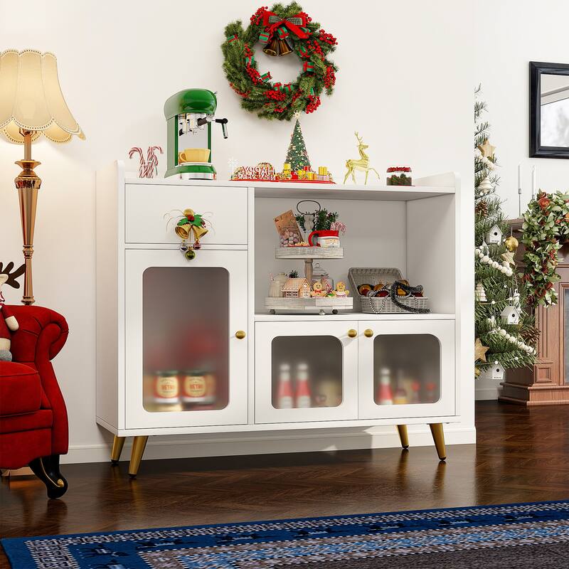 Sideboard Buffet Cabinets with Acrylic Door, Kitchen Storage Cabinets, Wood Coffee Bar Tables
