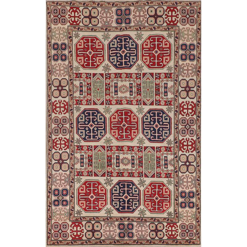 Geometric Kazak Oriental Area Rug Handmade Dining Room Wool Carpet - 6'6" x 10'0"