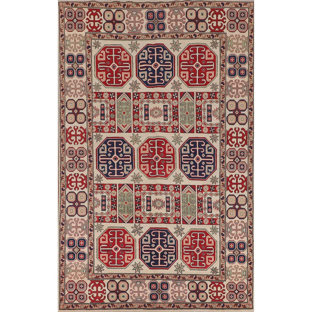 Geometric Kazak Oriental Area Rug Handmade Dining Room Wool Carpet - 6'6" x 10'0"