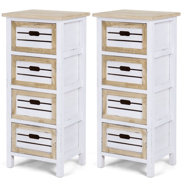 Shop Costway 2PCS Wooden Chest Bedside Table Nightstand ...