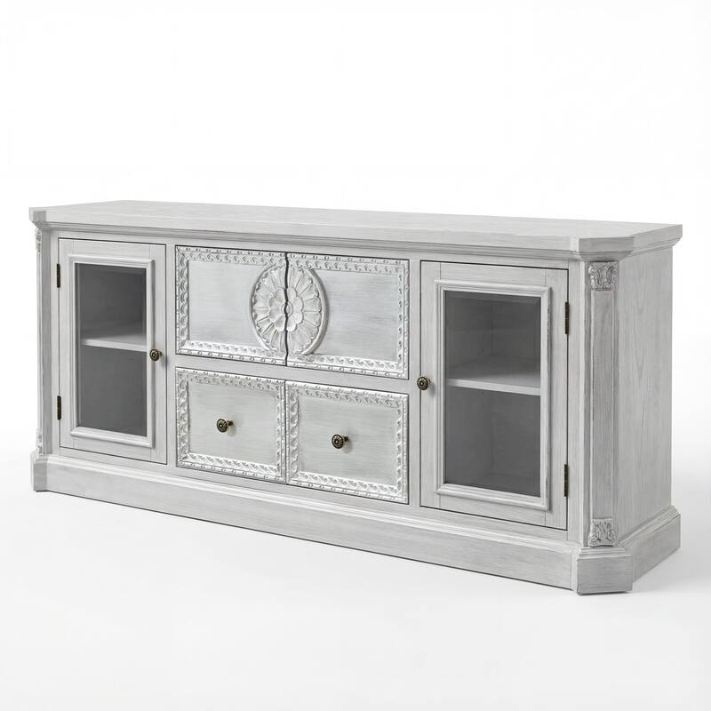 Farmhouse TV Stand with Storage, Solid Wood Media Console Cabinet for Living Room, Fully Assembled