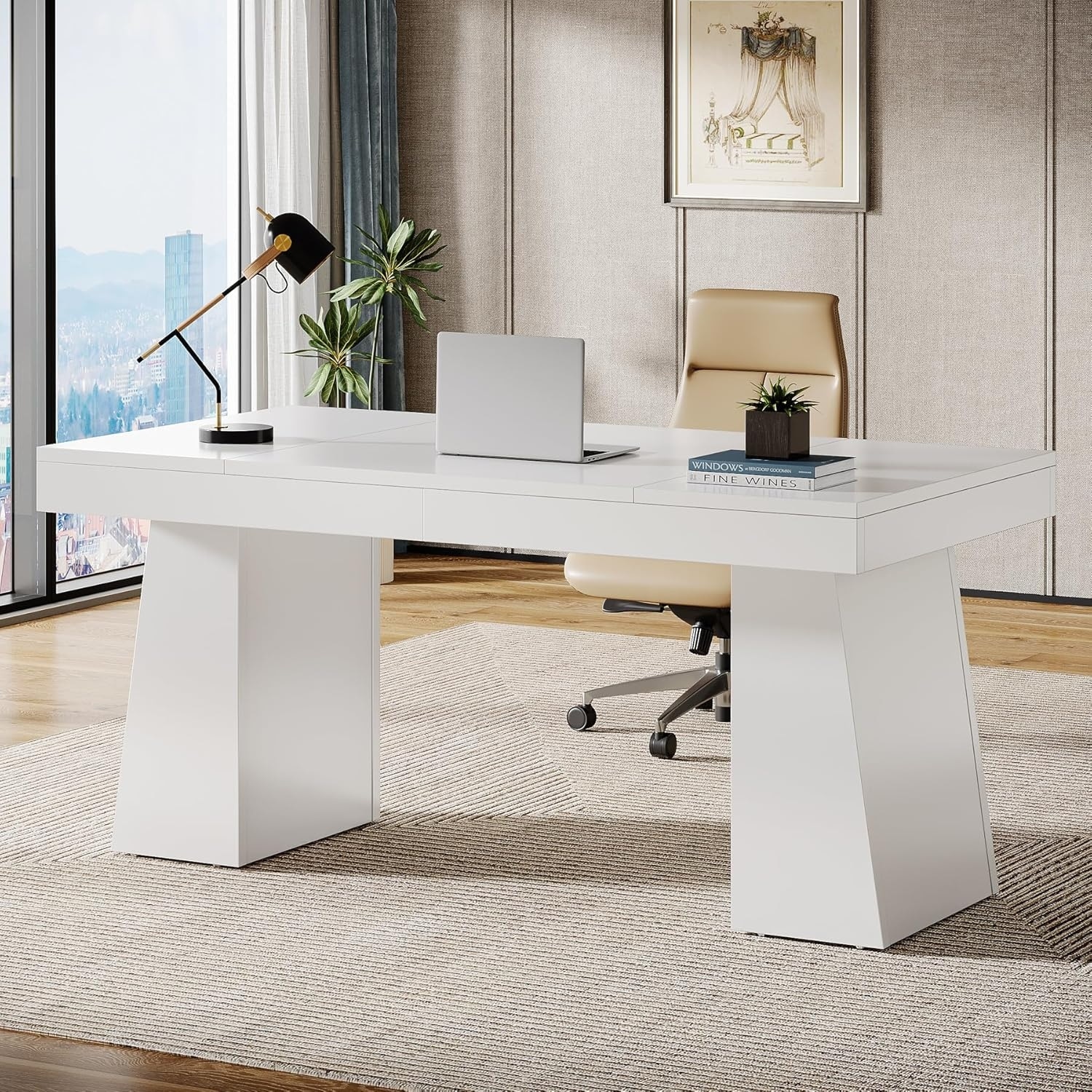 55 Inches Executive Desk, Home Office Desk, Wood Computer Desk Business Workstation
