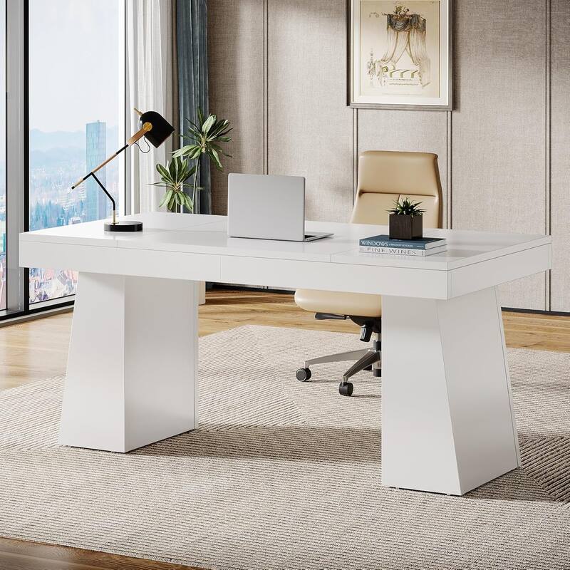 55 Inches Modern Executive Desk, Wood Computer Desk, Business Workstation Desk