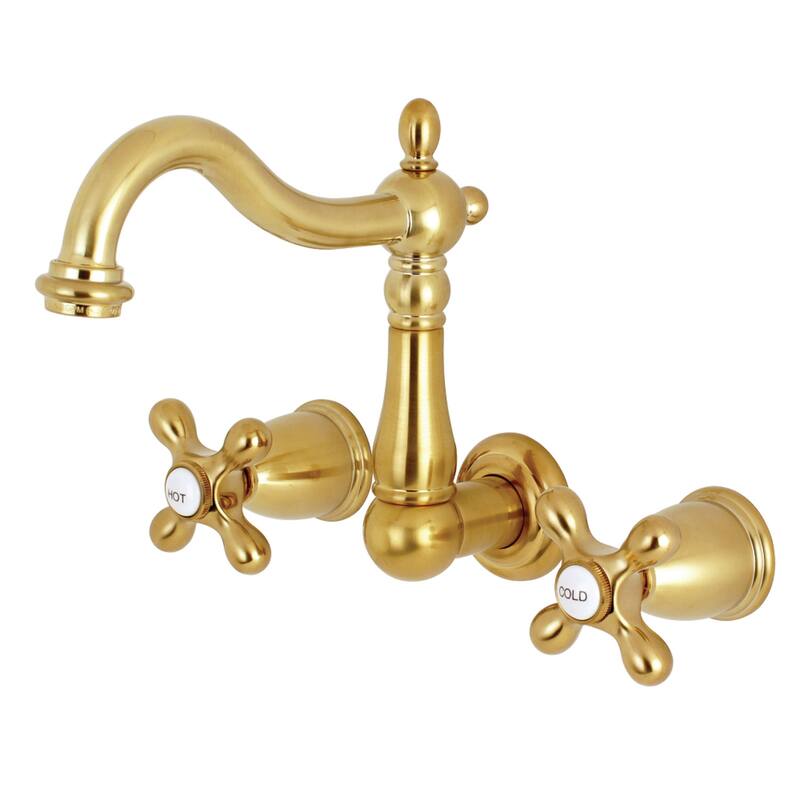 Heritage Two-Handle 3-Hole Wall Mount Bathroom Faucet - Brushed Brass