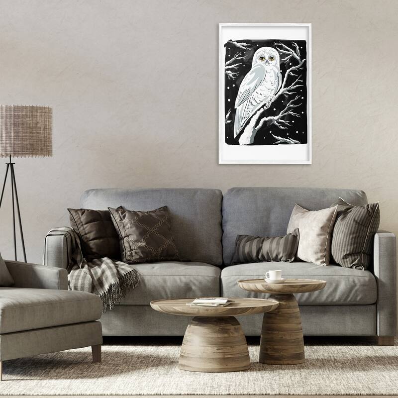 Stupell Forest Owl & Calm Snowfall Framed Giclee Art Design By Hannah Moren