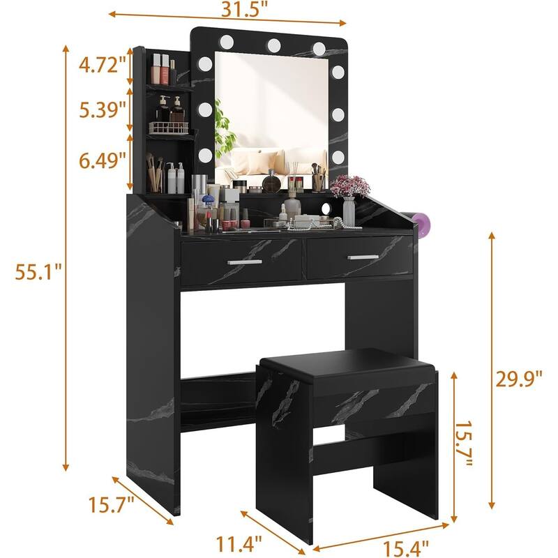 Dressing Table, Makeup Vanity Desk with Mirror and Lights for Bedroom