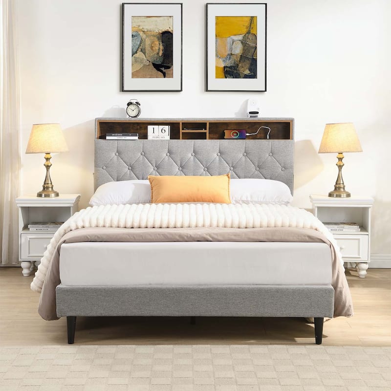 Versatile Platform Bed Frame with Extraordinary Features and Unrivaled Comfort - Light Gray-Queen Size
