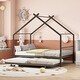 preview thumbnail 21 of 28, Full Size Metal House Bed with Twin Size Trundle Black