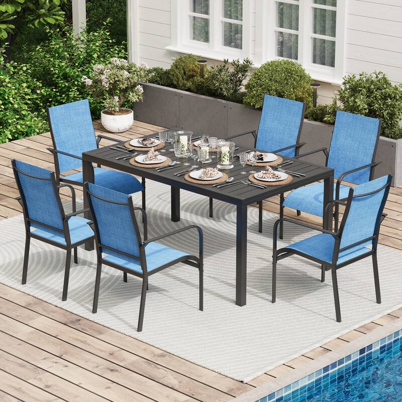 Patio Dining Set, Outdoor Dining Table and Chairs Set with Textilene Chairs, Adjustable Umbrella Hole for Garden, Backyard
