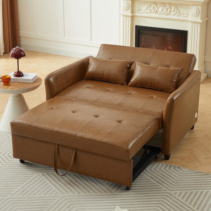 Convertible Sleeper Sofa Bed, 3-in-1 Adjustable Sofa Bed with USB Ports, Upholstered Loveseat Sofa with Armrest