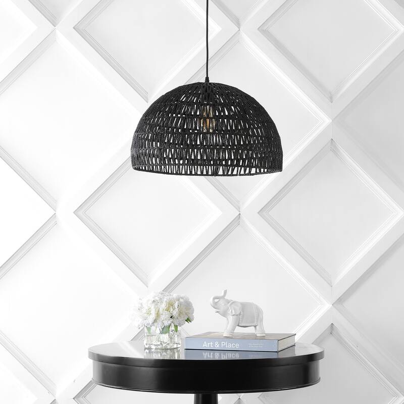 Jigu 1-Light Woven Rattan/Iron LED Pendant, by JONATHAN Y