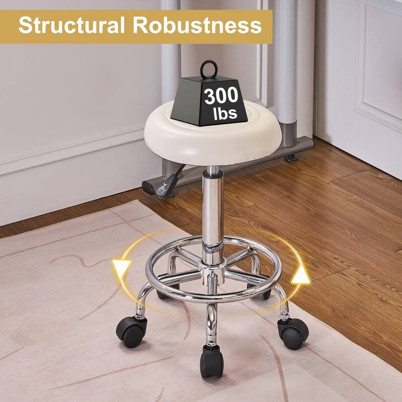 Javlergo PU Leather Salon Stool with Footrest 360° Swivel Adjustable Height Rolling Stool for Salon Medical & Home Use