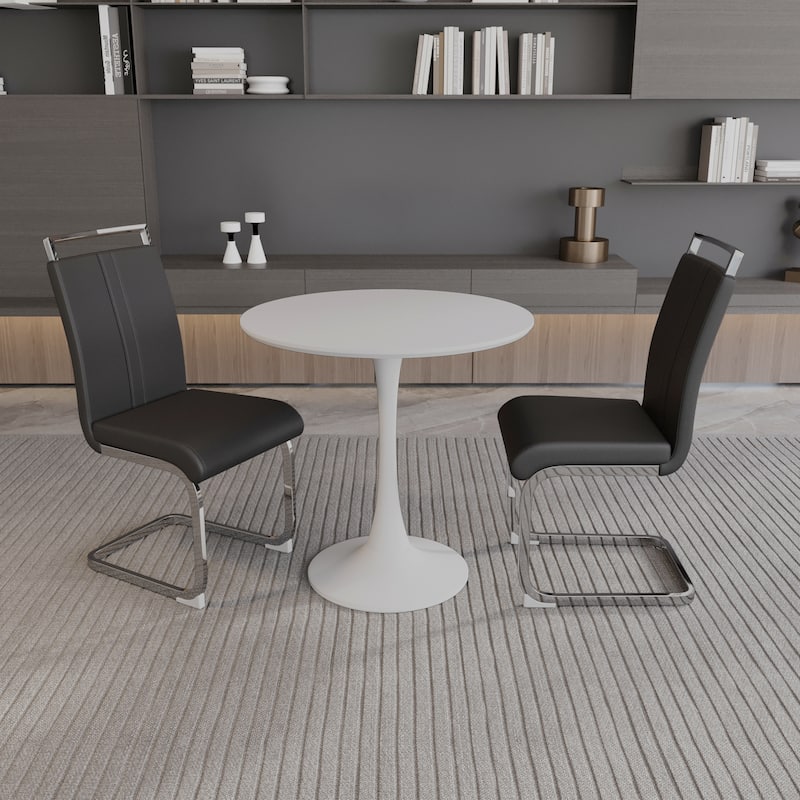 Modern 3-Piece Dining Set with Round Table & 2 High Back C-shaped Tube Chairs - Black