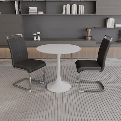 Round Dining Table Set with 2 with PU Leather Chairs,Metal Base,3-Piece