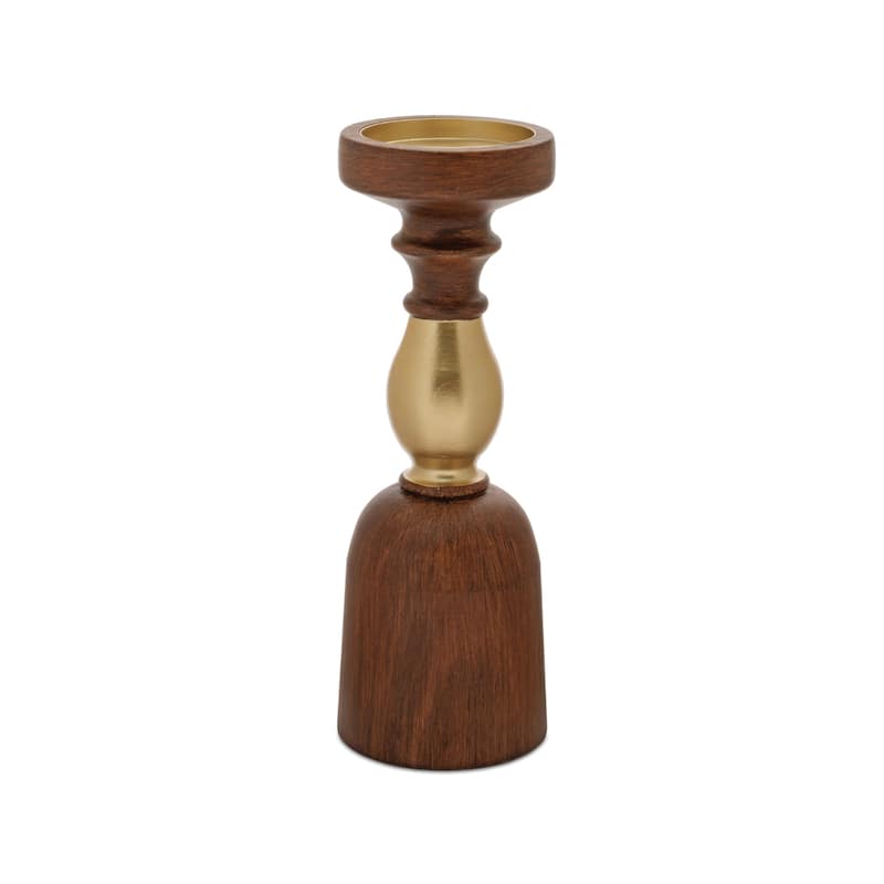 Natural Wood Candle Holder with Metal Accent (Set of 2)