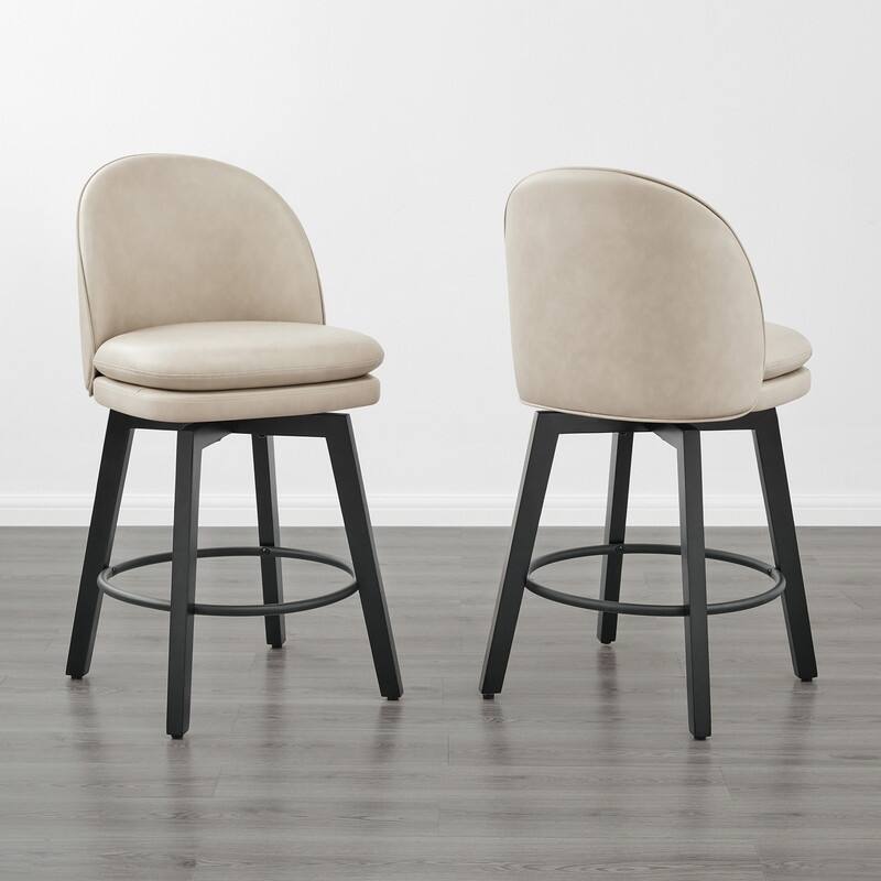 Spruce & Spring Madison Upholstered Swivel Counter Height Bar Stools - Set of 2 - Beige-Faux Leather