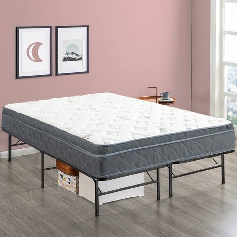 Onetan Mattress and Platform Bed Set, 13-Inch Medium Euro Top Hybrid Mattress and 14" Metal Platform Bed