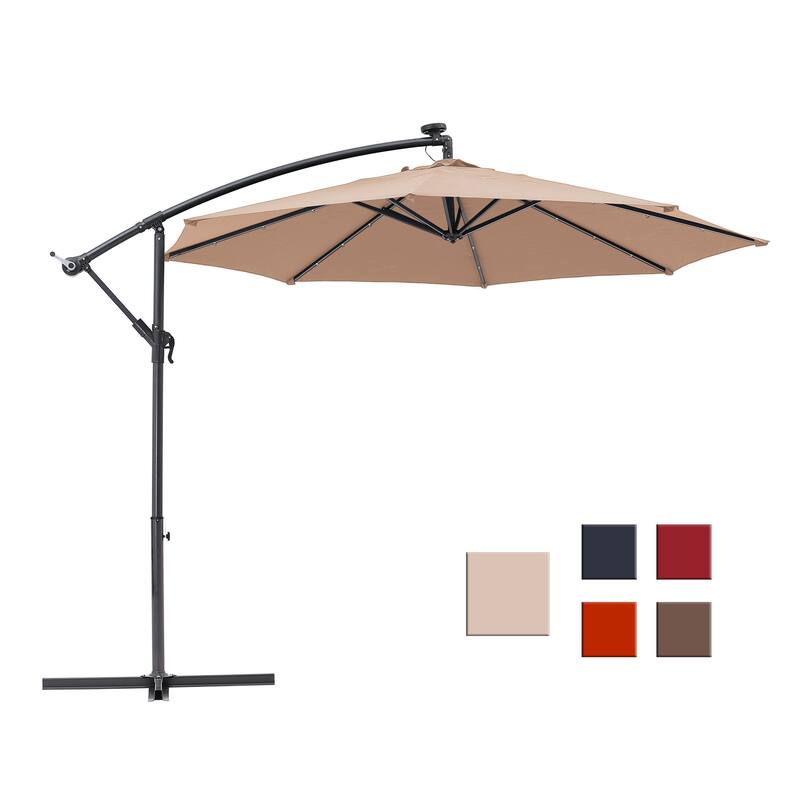 Clihome 10Ft Solar Light Crank Cantilever Patio Umbrella Without Base