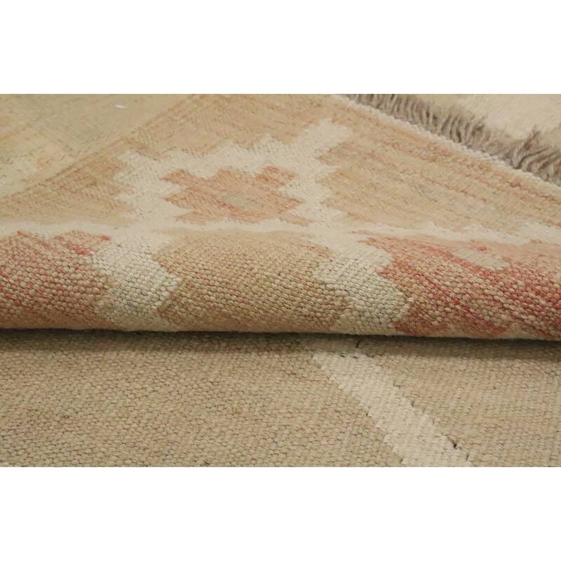 Hand Woven Oriental 100% Wool Carpet Southwestern Tribal Beige & Ivories Kilim Area Rug - 9' 10'' X 8' 0''