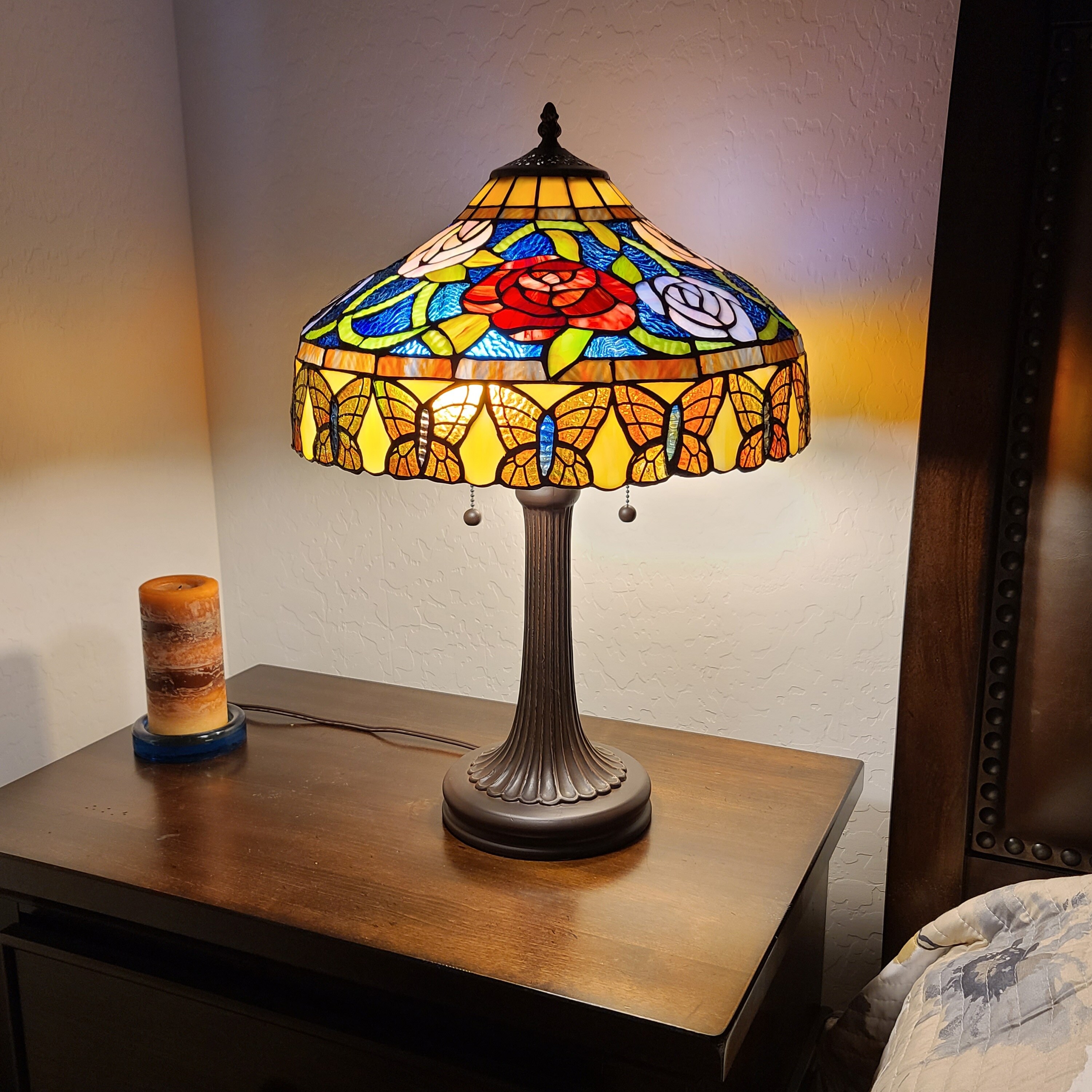 Tiffany Style Table Lamp 23 Tall Stained Glass Red Floral Flower Vintage Light Decor Handmade Gift Am060tl16b Amora Lighting Overstock 30093112