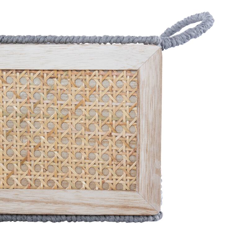 Light Brown Wood Storage Basket with Rope Handles (Set of 3)