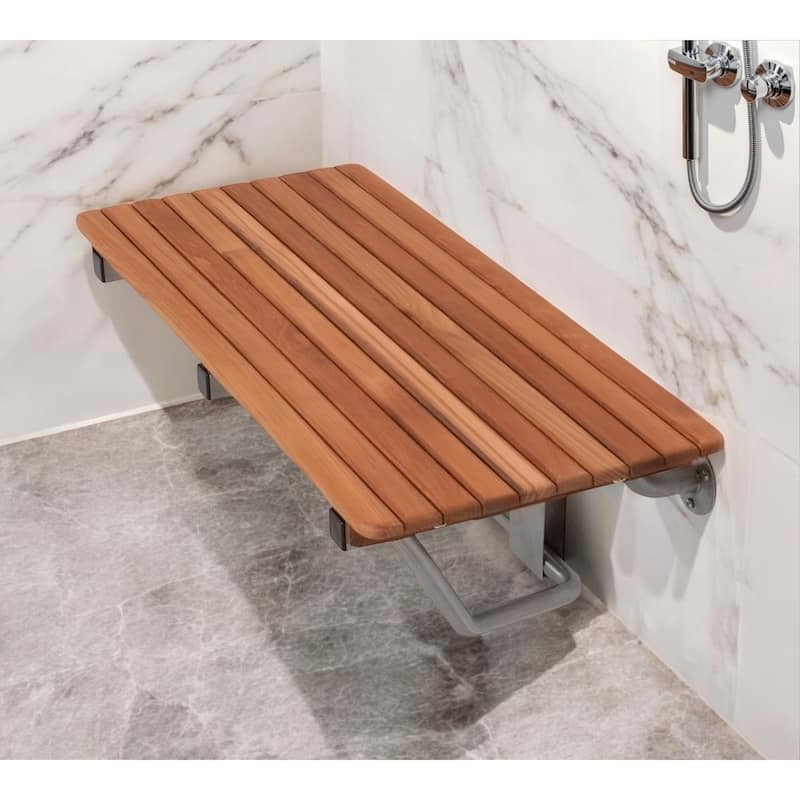 HomeRoots 28" Brown Premium Wall Mount Teak Shower Bench - 36"  W x 16"  D x 14"  H