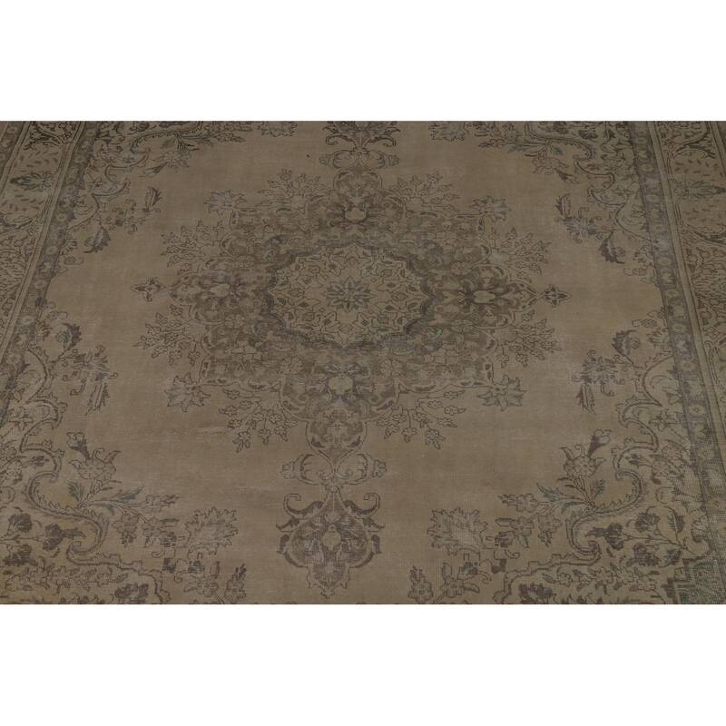 Geometric Tabriz Persian Vintage Rug Bedroom Handmade Wool Carpet - 9'6" x 12'7"
