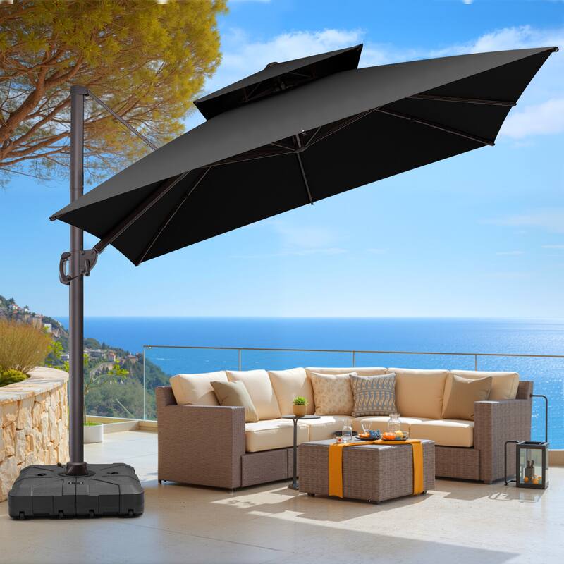 VredHom Double Top 10x10 FT Square Patio Cantilever Umbrella with Wheel Base