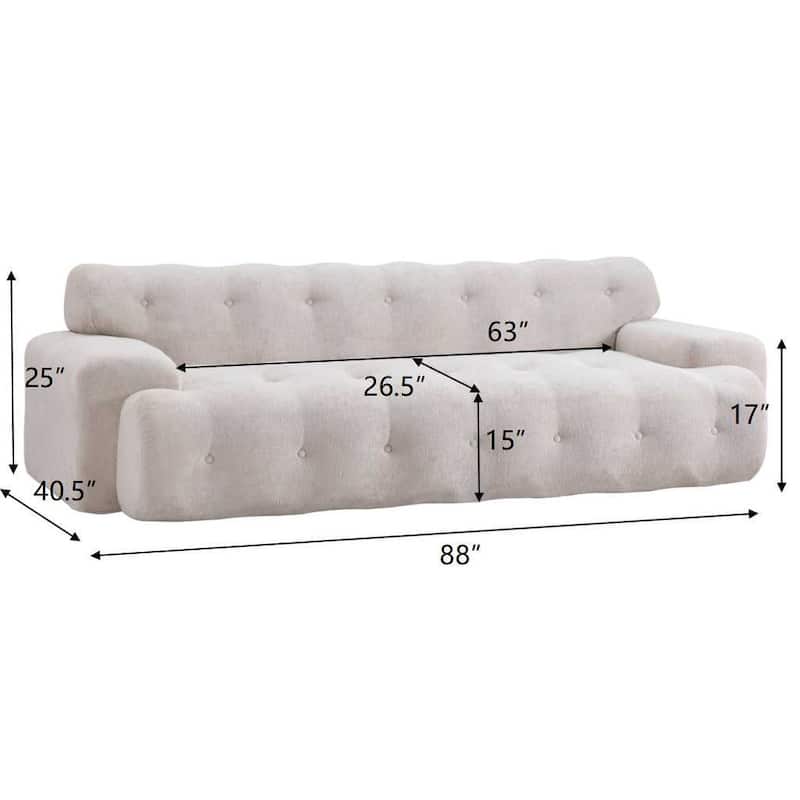 88 inch Cloud 3 Seater Boucle Sofa with Button Tufted Comfy Upholstered Couch