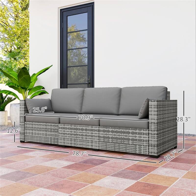 3-Seater Outdoor Rattan Sofa PE Wicker Galvanized Steel Frame Patio Deck Garden Couch with Cushions and Pillows