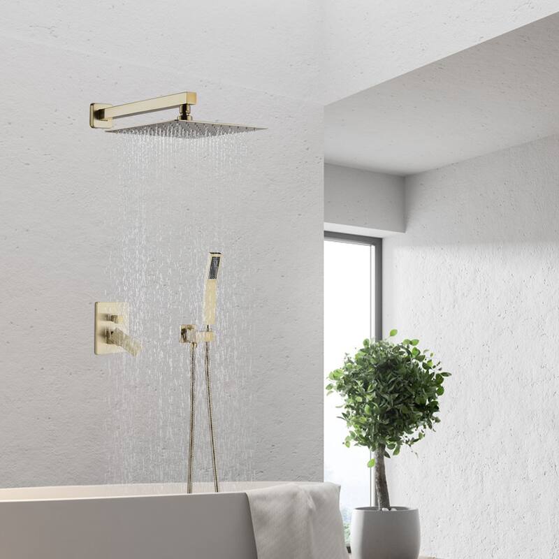 Proox 10" Wall mount Rainfall Square ShowerHead Bathroom Dual-way out Shower Handheld faucet - 10