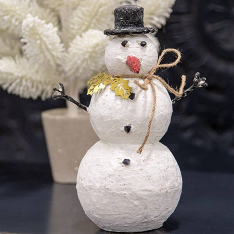 8.75" Rustic Metal Snowman Decor with Gold Holly Leaves Freestanding Holiday Figurine - 4”L x 4”W x 8.75”H