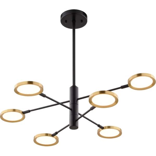 slide 2 of 11, Vaxcel Lighting P0424 6 Light 35" Wide LED Suspension Pendant Matte Black and Antique Gold