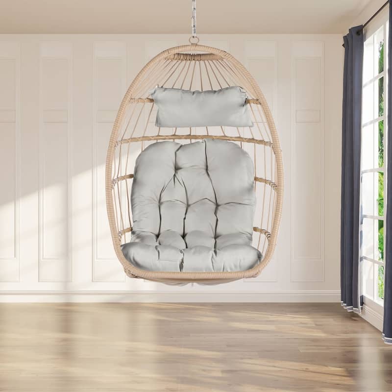 Egg Chair Outdoor Without Stand Indoor,Wicker Rattan Hammock Egg Porch Swing with Cushions for Bedroom Patio Balcony