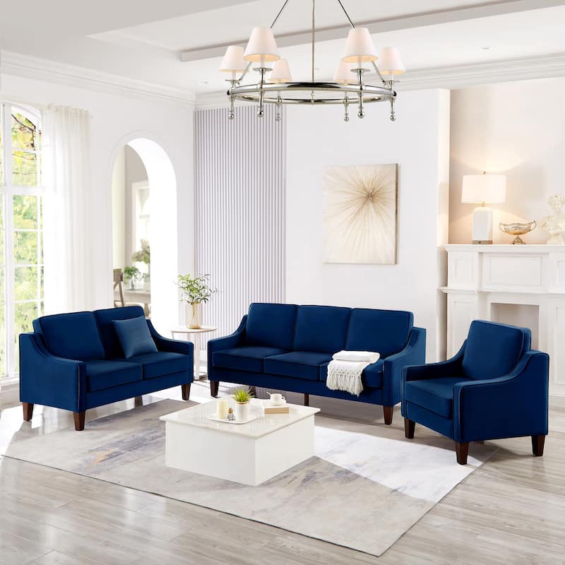 Modern 74" Velvet 3-seater Upholstered Sofa with Scooped Armrest and Removable Cushions for Living Room