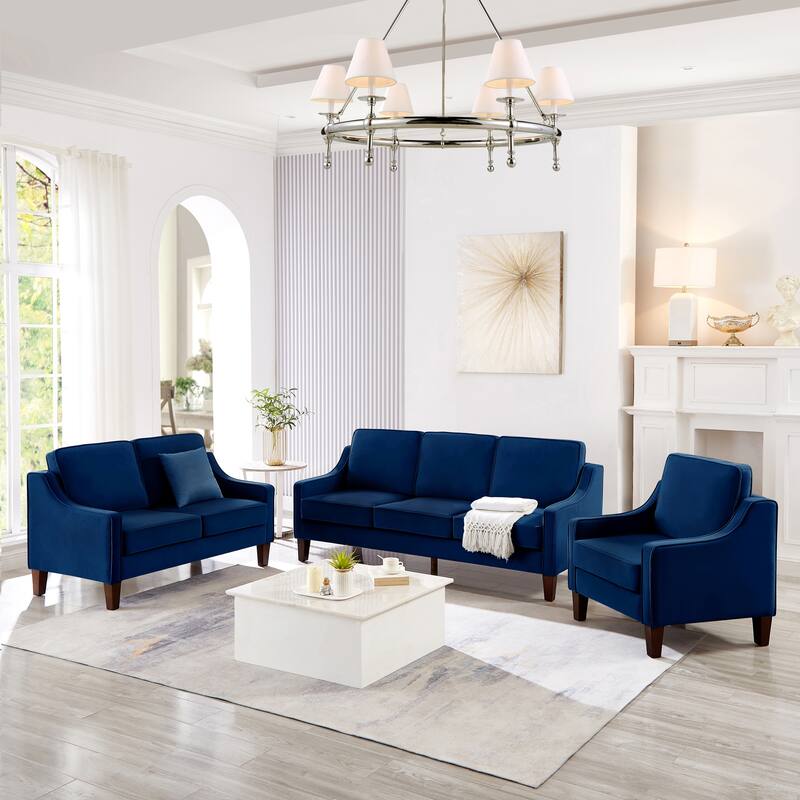 Modern Loveseat sofa for Living Room, Upholstered Velvet Small Couch with Wooden Legs for Bedroom, Navy
