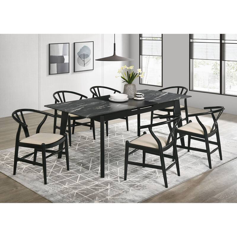 Crestmont Black Rectangular Dining Set with Extension Leaf - 7-Piece