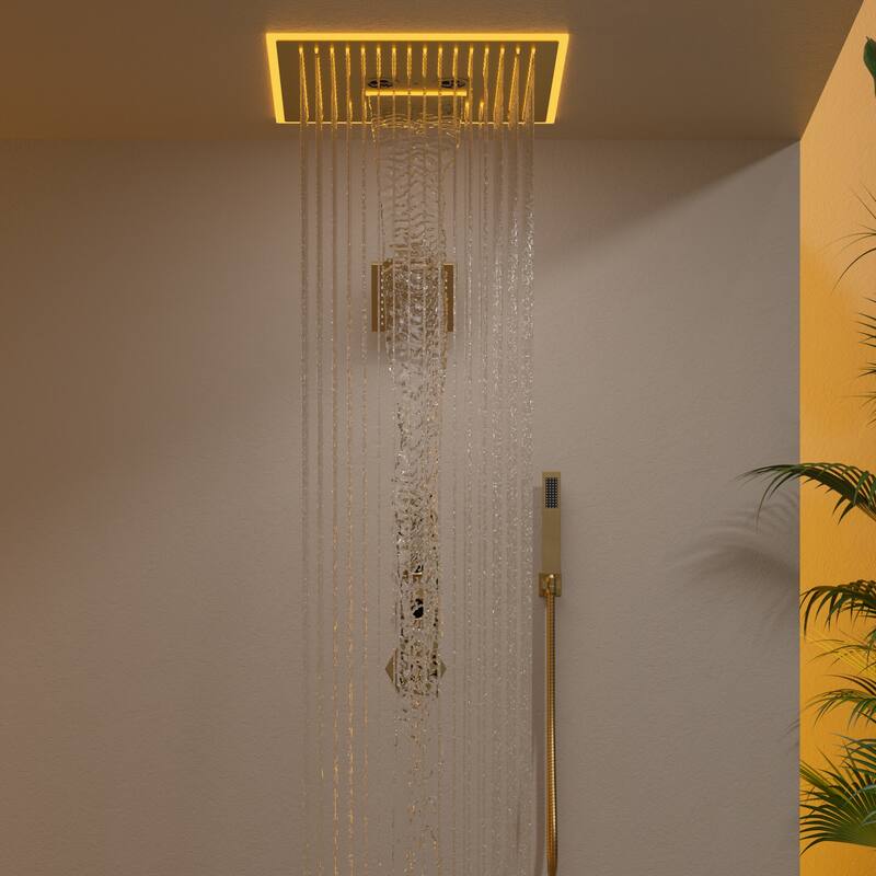 GRANDJOY LED Music Shower System 16"&6" Dual Showerheads