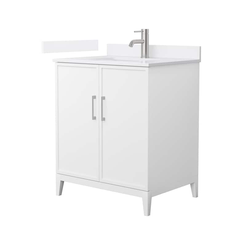 Wyndham Collection WCH717130S-QTZ-UNSMXX Elan 30" Free Standing Single - White / White Quartz Top / Brushed Nickel Hardware