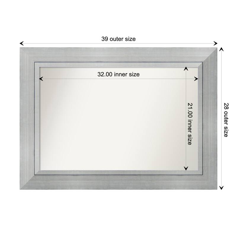 Romano Silver Framed Non-Beveled Custom Wall Mirror, Bathroom Vanity Mirror - Outer Size: 39.25 x 28.25