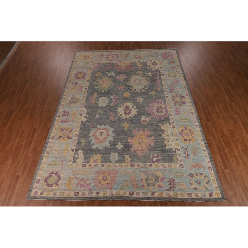 Vegetable Dye Oushak Large Area Rug Handmade Oriental Grey Wool Carpet - 10'0"x 13'8"