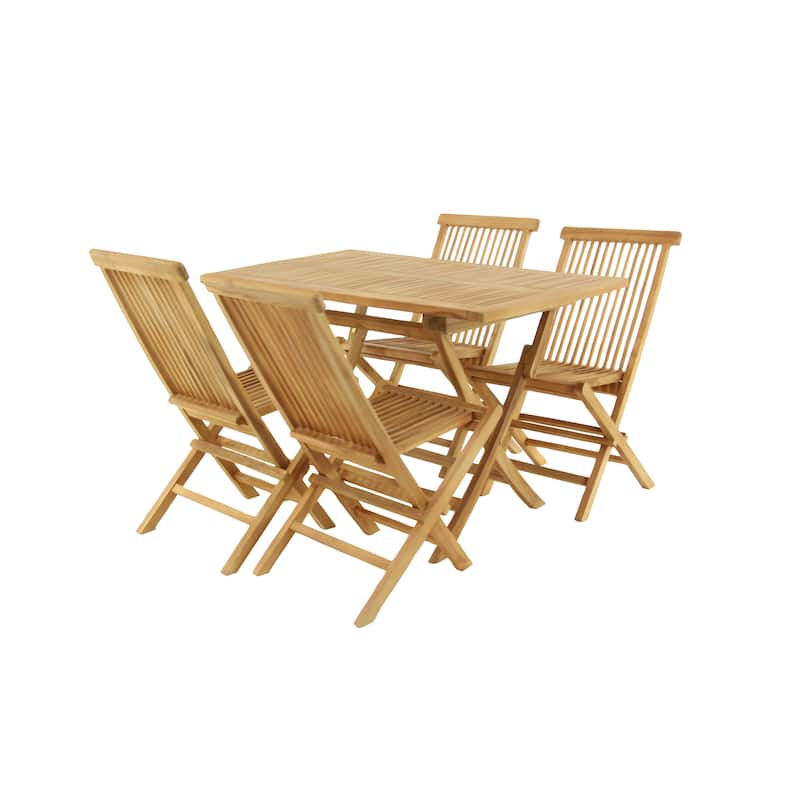 Brown Teak Wood Traditional Indoor/Outdoor Picnic Dining Table Set (Set of 5 Pieces) - S/5 47"W, 31"H (A+B)