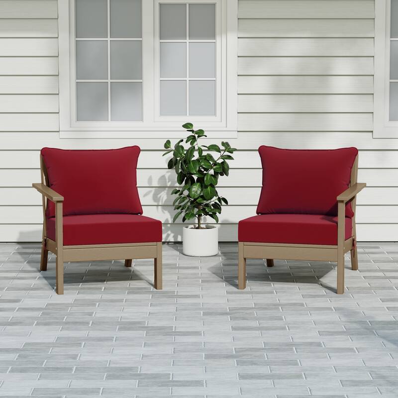 Polytrends Birchwood All Weather HDPE Outdoor Patio Deep Seating Weathered Wood Loveseat (2-Piece) - Weathered Wood/Red