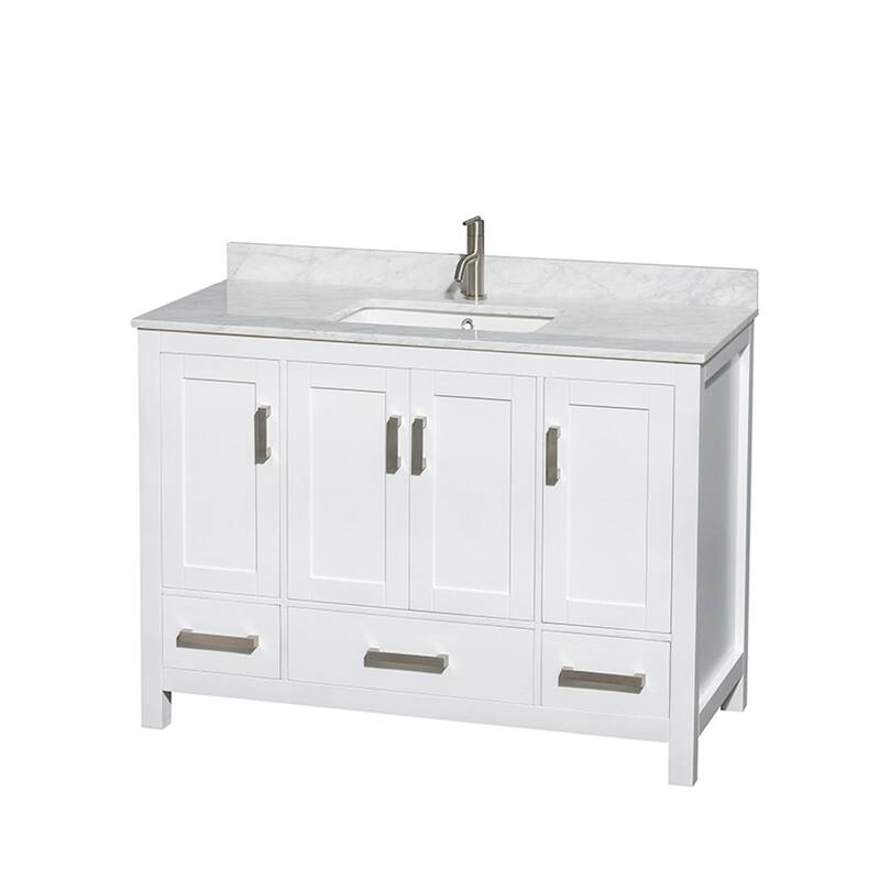 Wyndham Collection WCS141448SUNSMXX Sheffield 48" Freestanding Single - White / White Carrara Marble Top / Brushed Chrome
