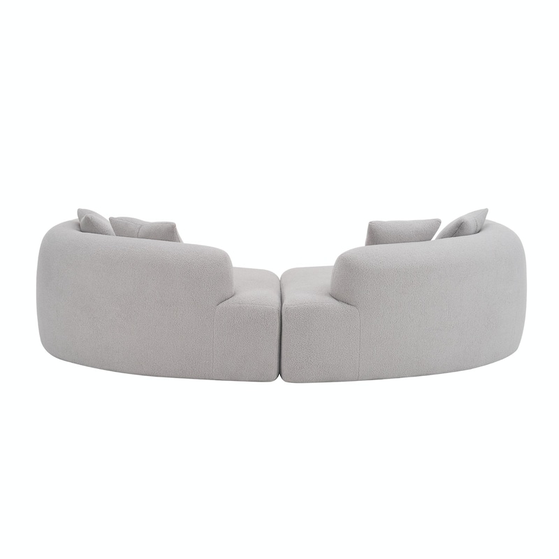 Curved Four-Seater Sofa - White Full Compression Sponge with Teddy Velvet Fabric