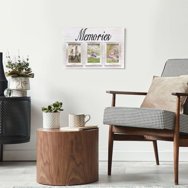 "Memories" Rustic Wooden Collage Photo Frame - 23" - White and Black