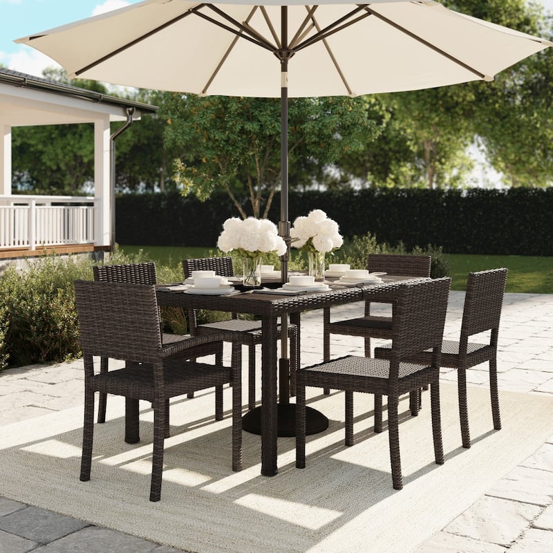 Martha Stewart 7pc Rattan Patio Dining Set - 6 Chairs, Table - 62"D x 39"W x 30"H